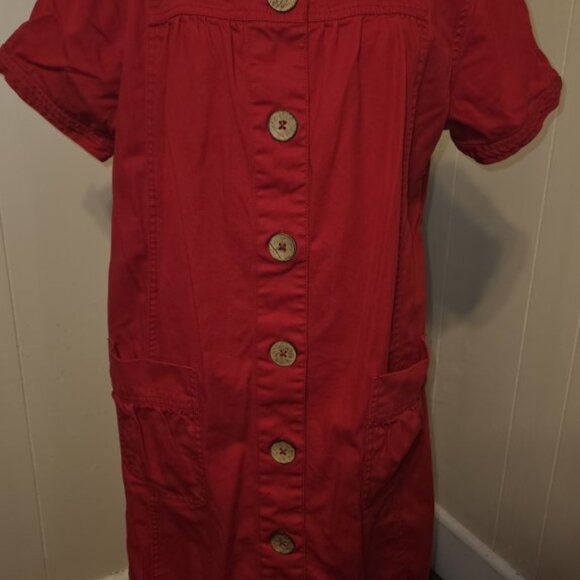 VICKI BLUE Red Short Sleeve Denim Dress Ladies Large Petite Square Neckline - Picture 2 of 6